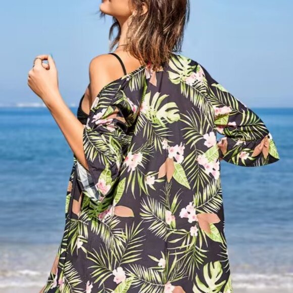 Cupshe Gabby Open Front‎ Loose Waisted Cover Up Floral Black Kimono - Picture 2 of 13